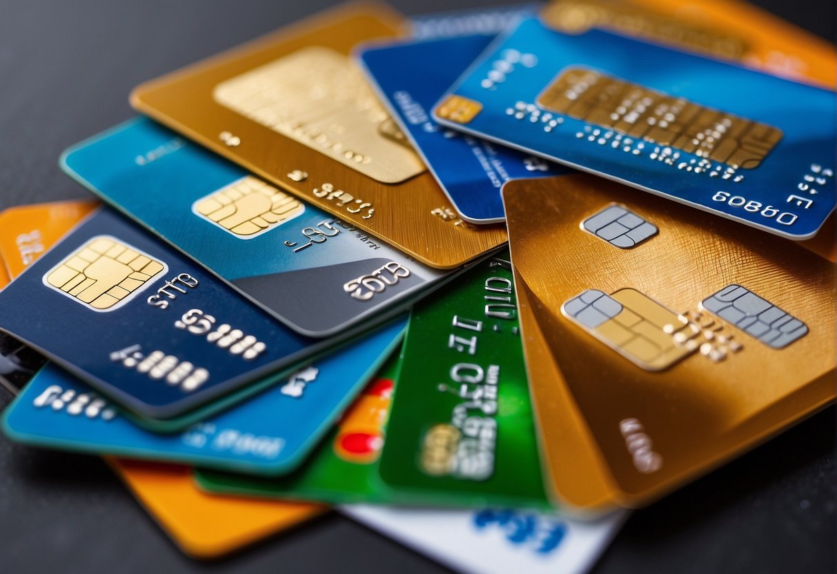 A stack of credit cards with "Top Personal Loan Deals" and "credit line promotions" displayed, set against a backdrop of iconic Singapore landmarks