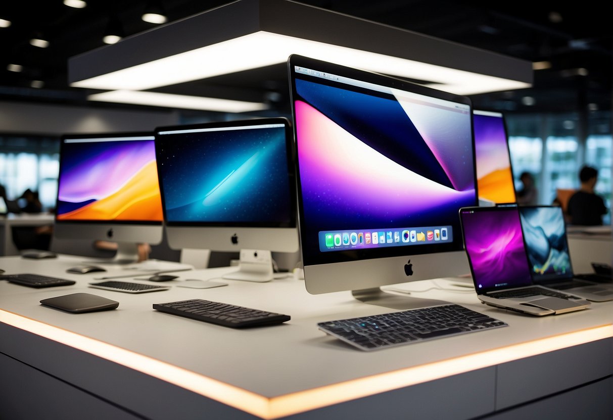 A vibrant display of M1 tech promotions in Singapore, featuring Apple products and enticing offers for tech enthusiasts