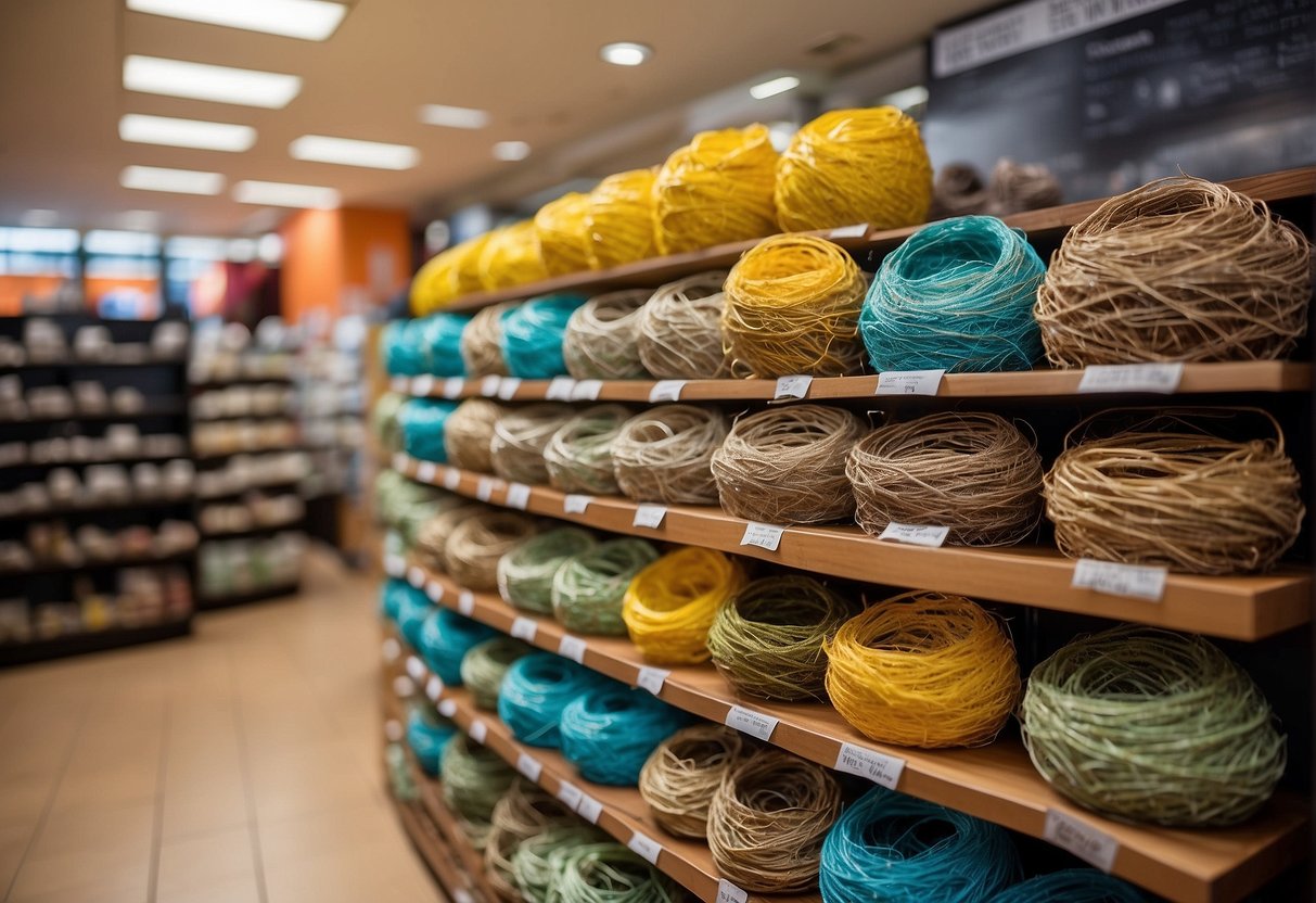 Colorful bird nests displayed on shelves with promotional signs in a Singaporean store