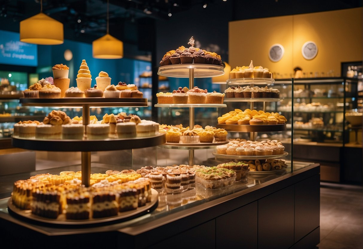 Plaza Singapura's dessert museum: vibrant displays, tempting treats, and birthday promotions. A lively atmosphere with exclusive offers for visitors to indulge in