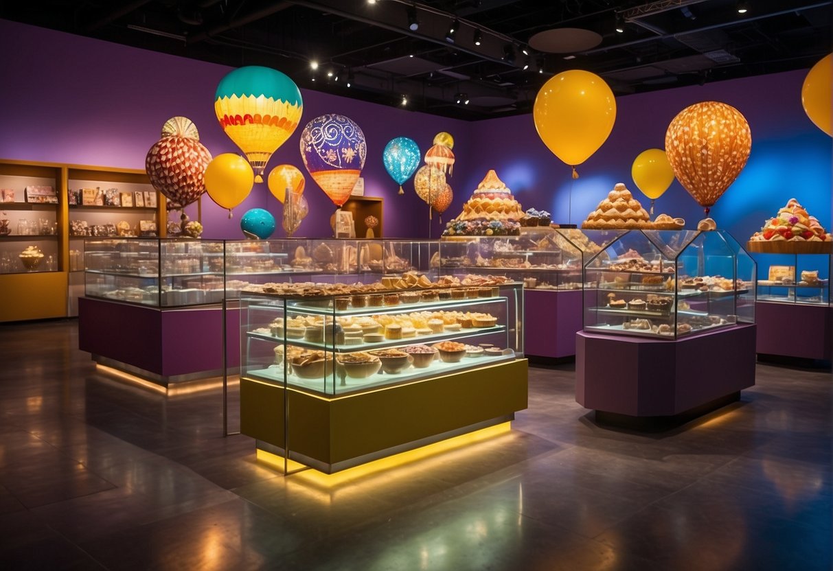 Colorful dessert museum with birthday promotions in Singapore. FAQ section with interactive displays and vibrant decorations