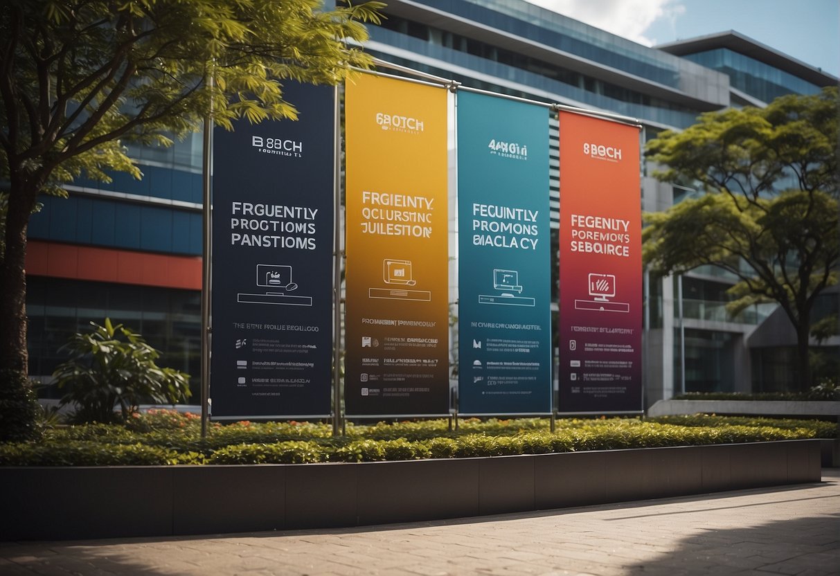 A colorful banner with "Frequently Asked Questions" and "Bosch Promotions Singapore" displayed prominently