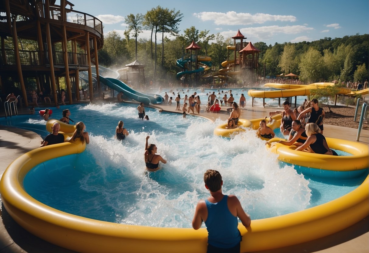 Guests splash in the wave pool, slide down thrilling water slides, and relax in the lazy river at Wild Wild Wet Water Park