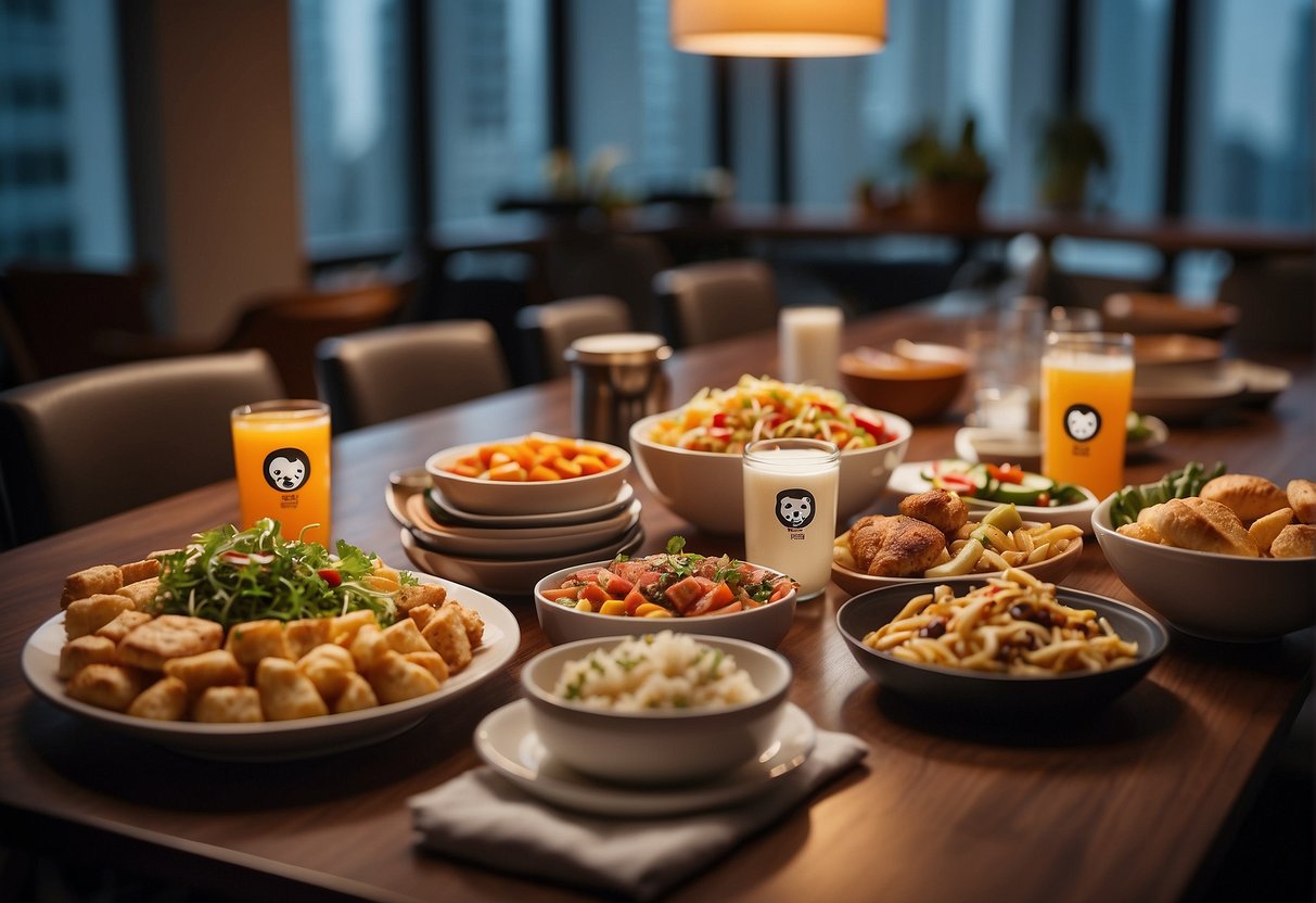 A table adorned with Foodpanda branded items and various food delivery partner logos