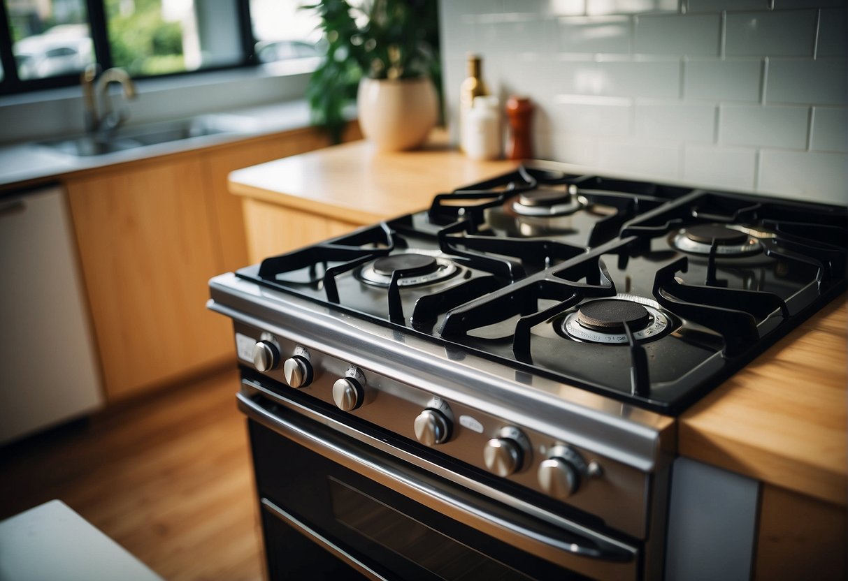 A gas hob with "Best Deals" signage in a Singaporean kitchen showroom