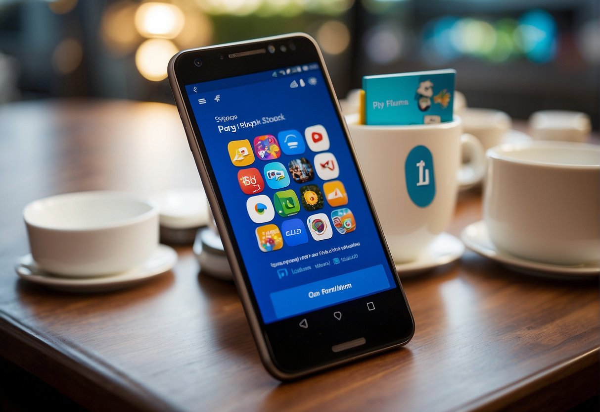 A smartphone with the Google Play Books app open, displaying a promotional deal for Singapore, surrounded by colorful icons and graphics