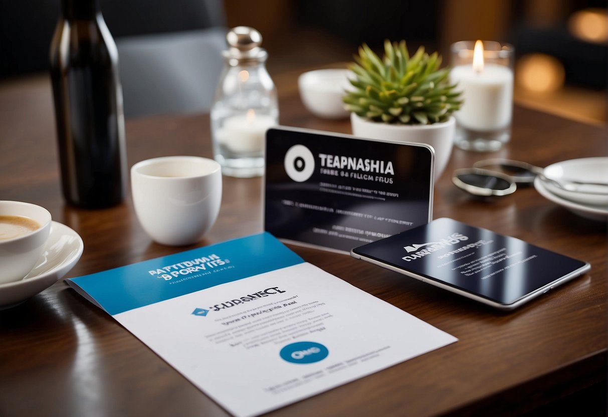 A table with partnership offers and memberships displayed, surrounded by promotional materials and branding