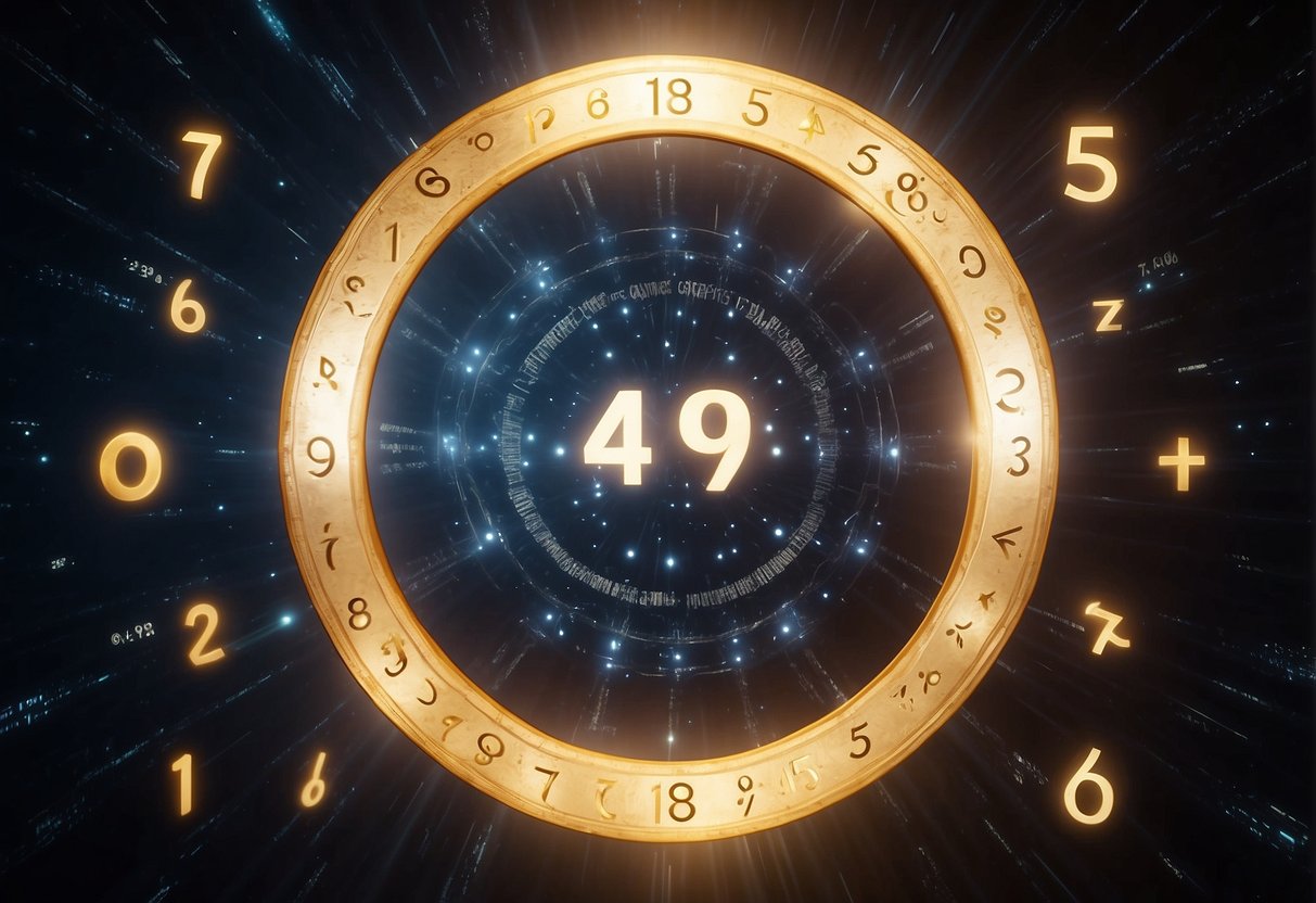 A glowing halo of numbers hovers in the air, each one emitting a unique energy and message. The numbers are surrounded by celestial symbols and light, creating a sense of divine guidance