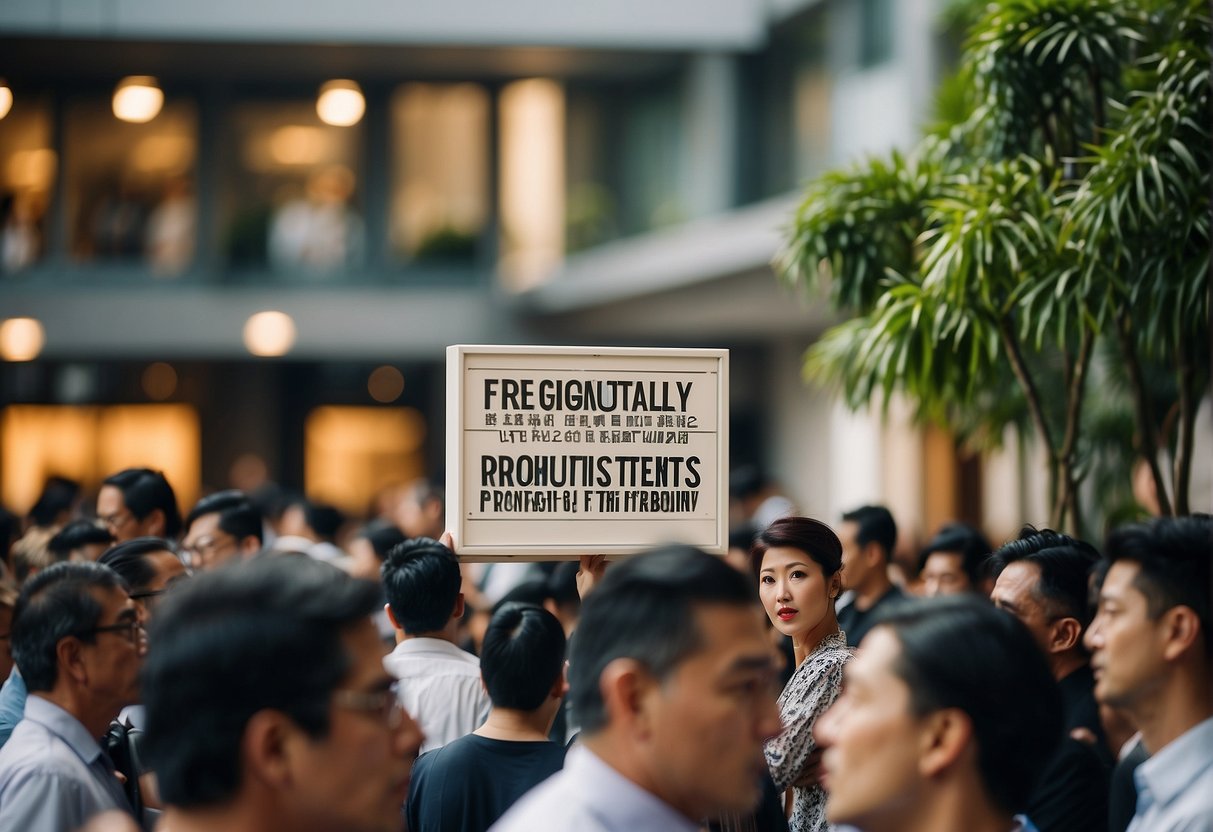The "Frequently Asked Questions" sign hangs above the bustling crowd at Ten Promotions Singapore, drawing attention with its bold lettering and clear information
