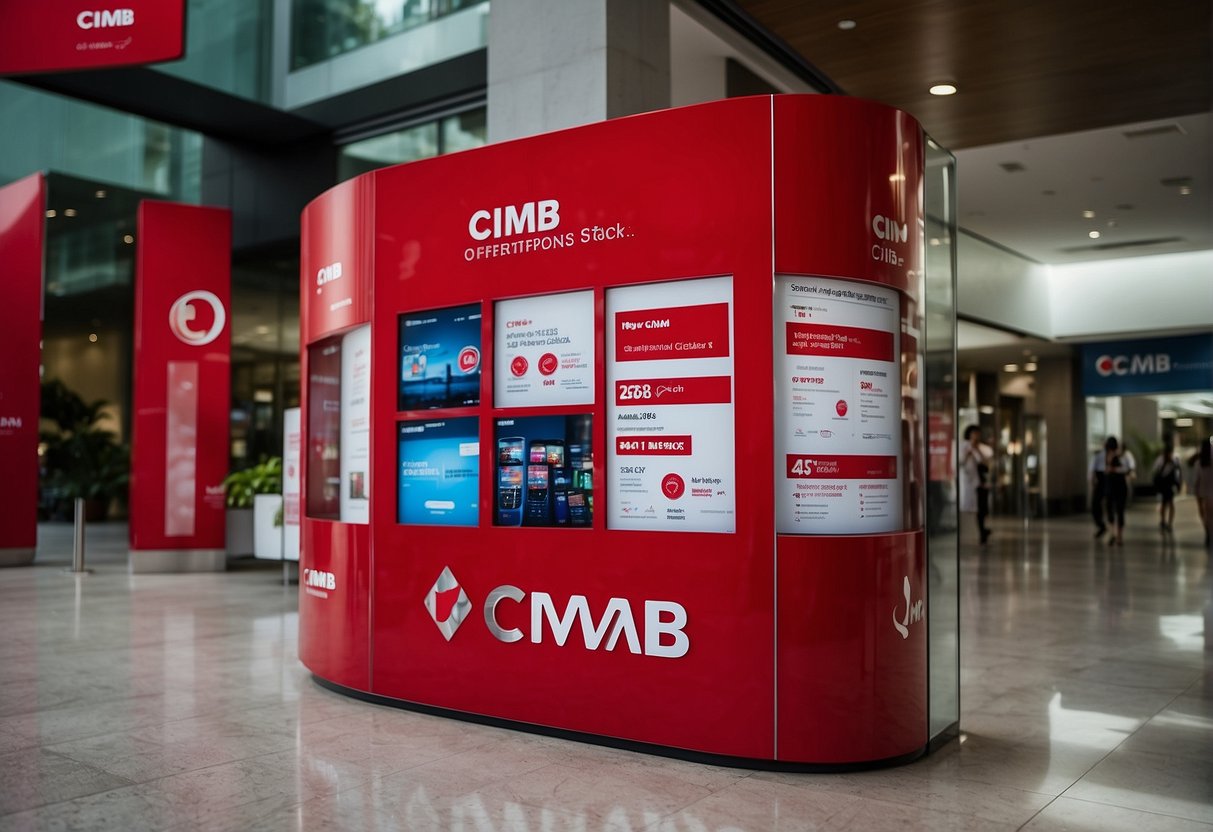 A vibrant display of Cimb promotions in Singapore, featuring colorful banners and enticing offers