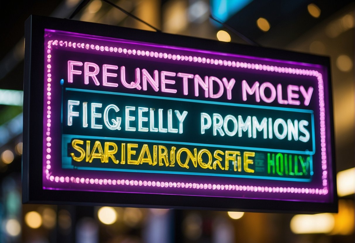 A bright, colorful sign with "Frequently Asked Questions" and "Holey Moley Promotions Singapore" displayed prominently