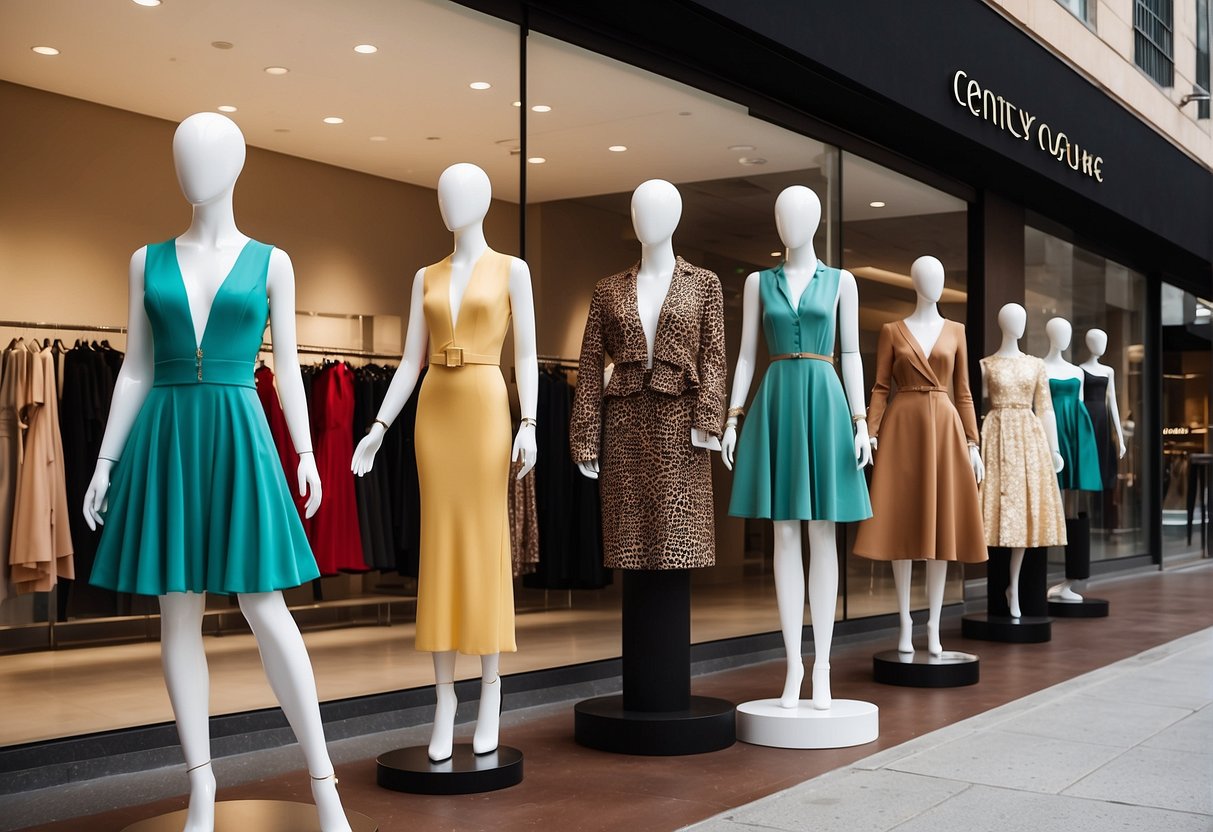 Brightly lit storefronts display latest fashion trends at Century Square. Mannequins showcase stylish outfits with bold signage promoting ongoing sales