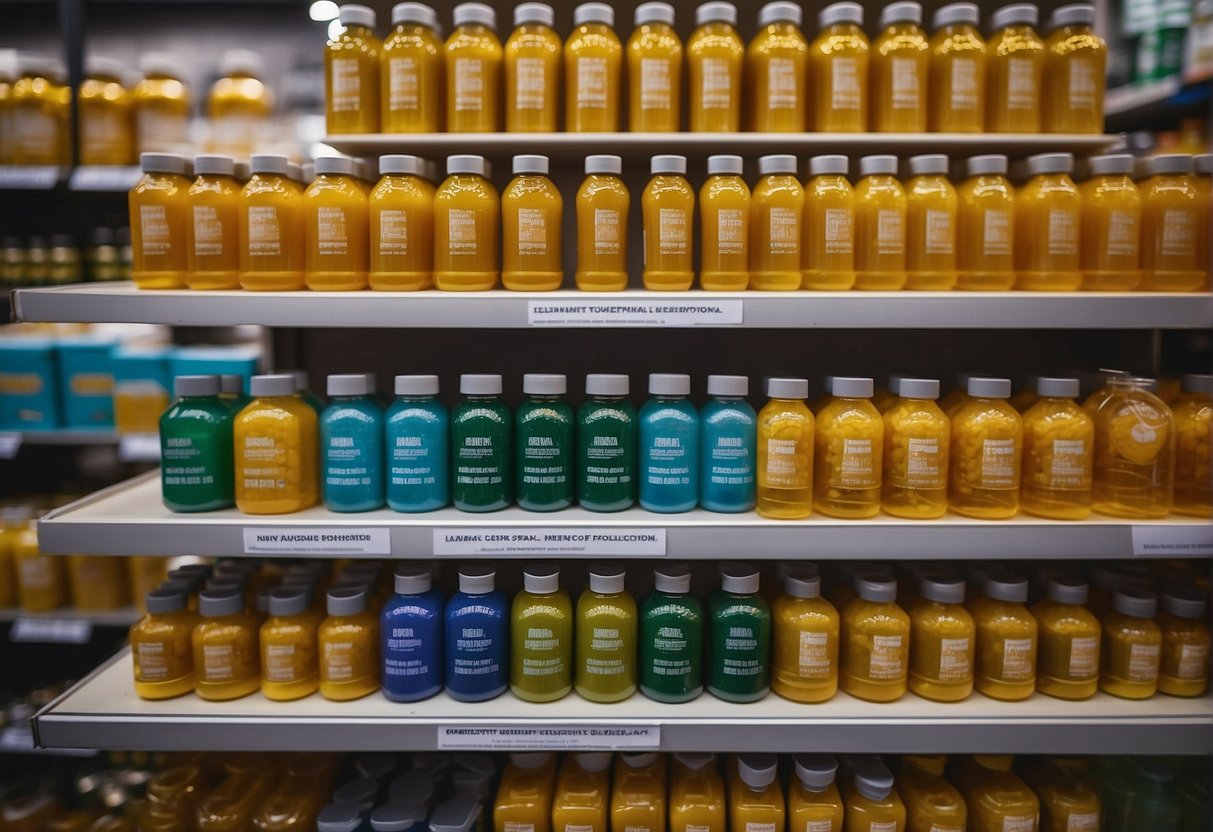 A display of Imedeen supplement bottles with promotional signs in a Singaporean store