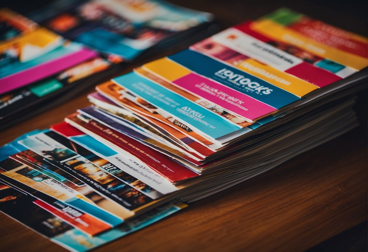 A stack of promotional materials with the "Frequently Asked Questions" logo, surrounded by vibrant colors and eye-catching designs