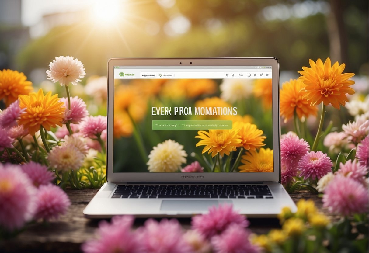 A colorful banner with "Spring Promotion Highlights" and "evernote promotions singapore" displayed in bold text, surrounded by blooming flowers and bright sunshine