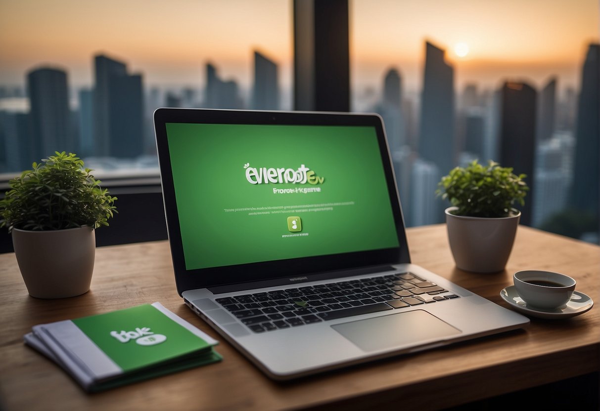 A table with various Evernote subscription packages displayed, accompanied by promotional materials and a Singaporean backdrop