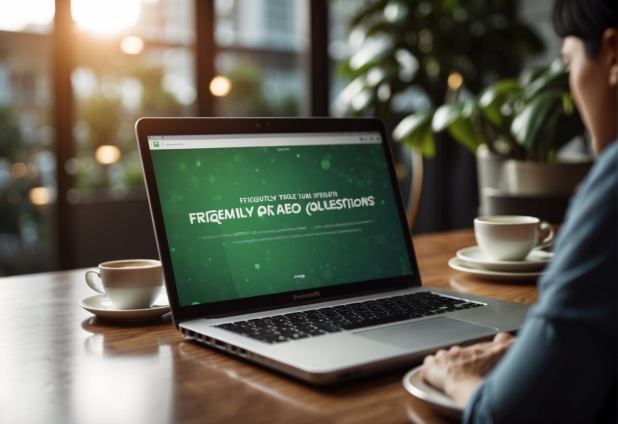 A laptop displaying "Frequently Asked Questions" with a promotional banner for Evernote in a Singaporean setting