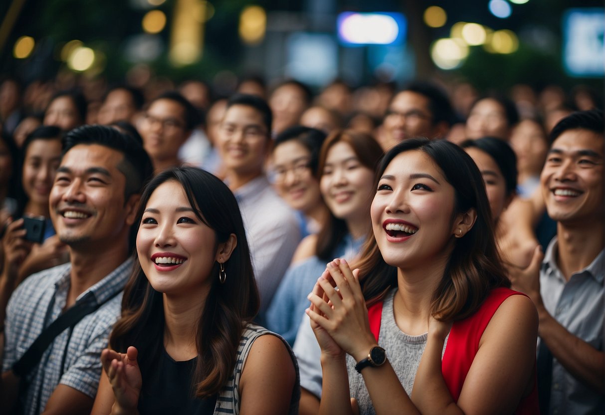 A group of enthusiastic fans in Singapore eagerly engaging with a "Frequently Asked Questions" promotional event