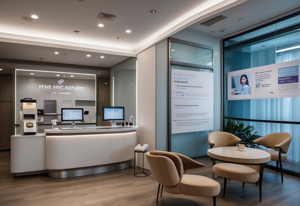 A laser hair removal clinic in Singapore with promotional banners and brochures displayed