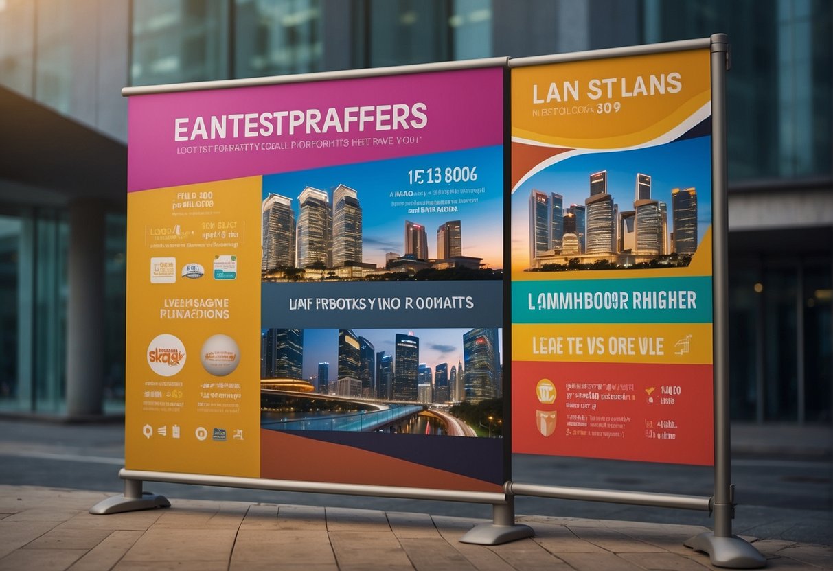 A colorful banner displaying "Latest Loan Promotions in Singapore" with various loan offers and interest rates listed