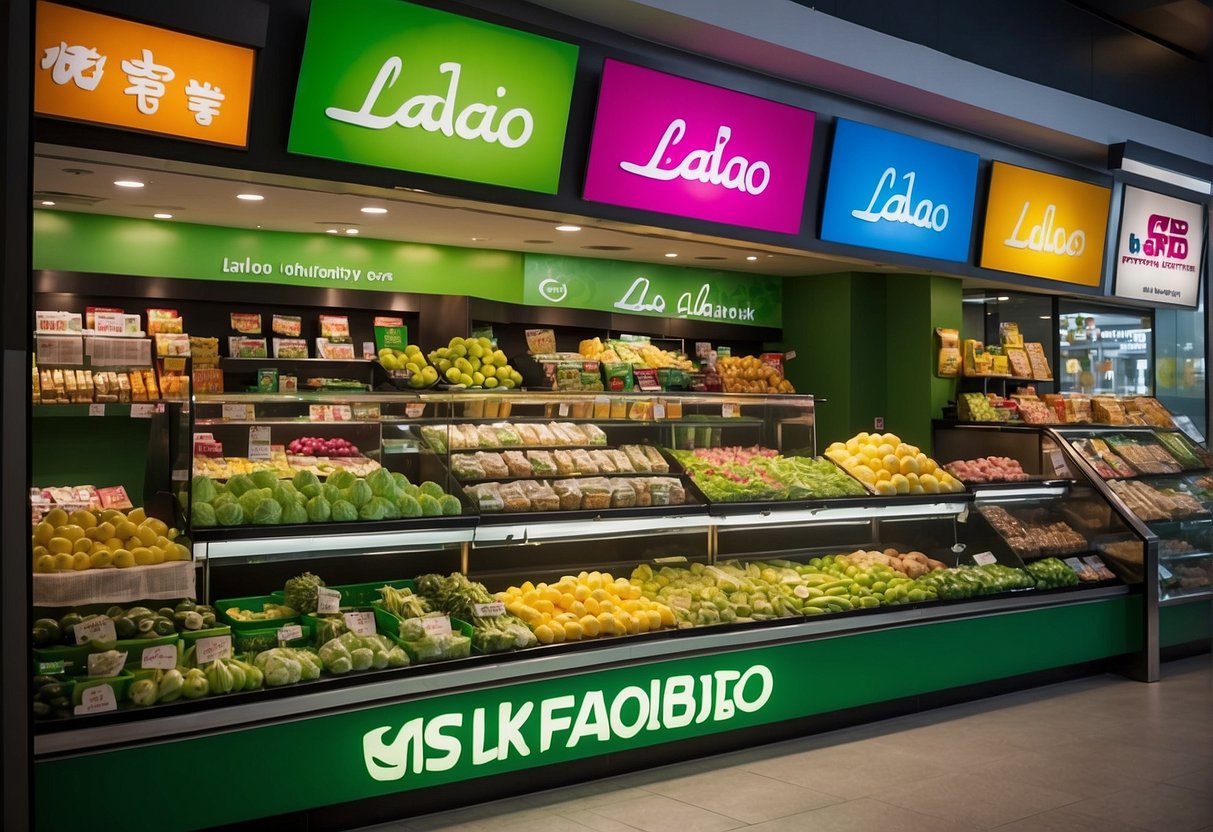 A vibrant display of llaollao promotions in Singapore, featuring colorful signage and enticing offers