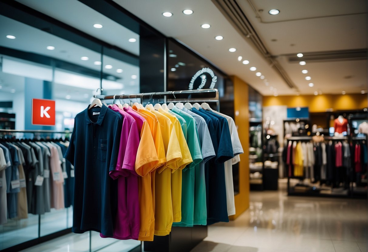 A colorful display of Giordano clothing with "Spring Sale" and "Promotions" signage in a bustling Singapore storefront