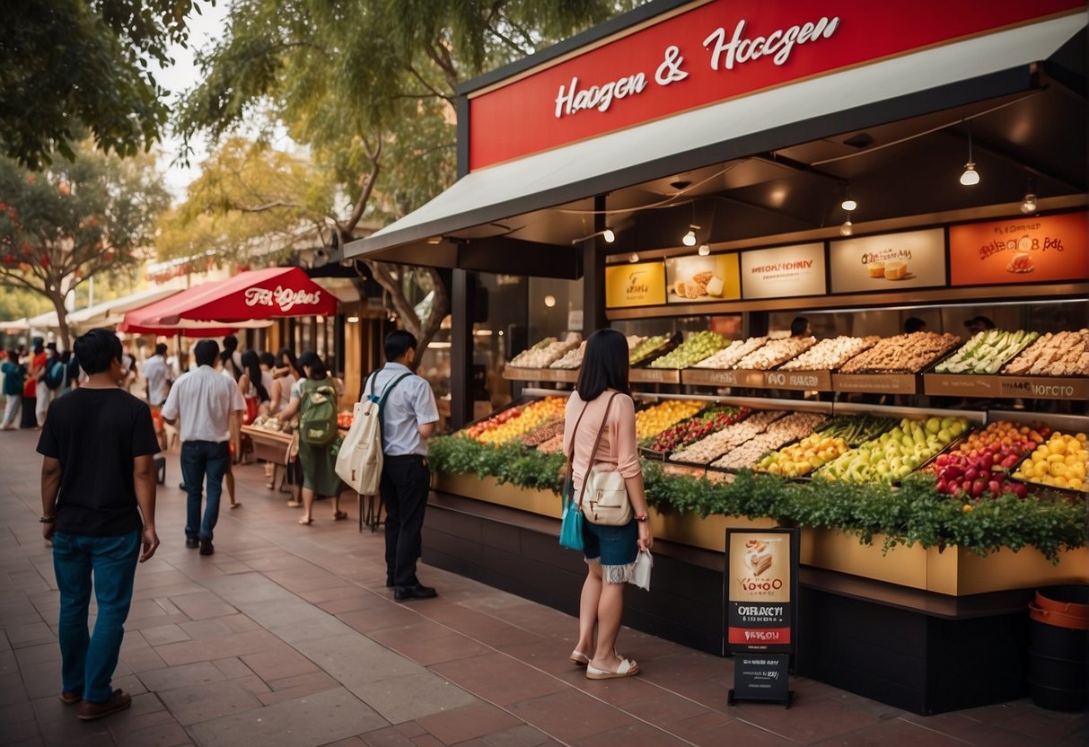 Vibrant Voco Orchard with Haagen Dazs promotions, bustling with happy customers and colorful displays