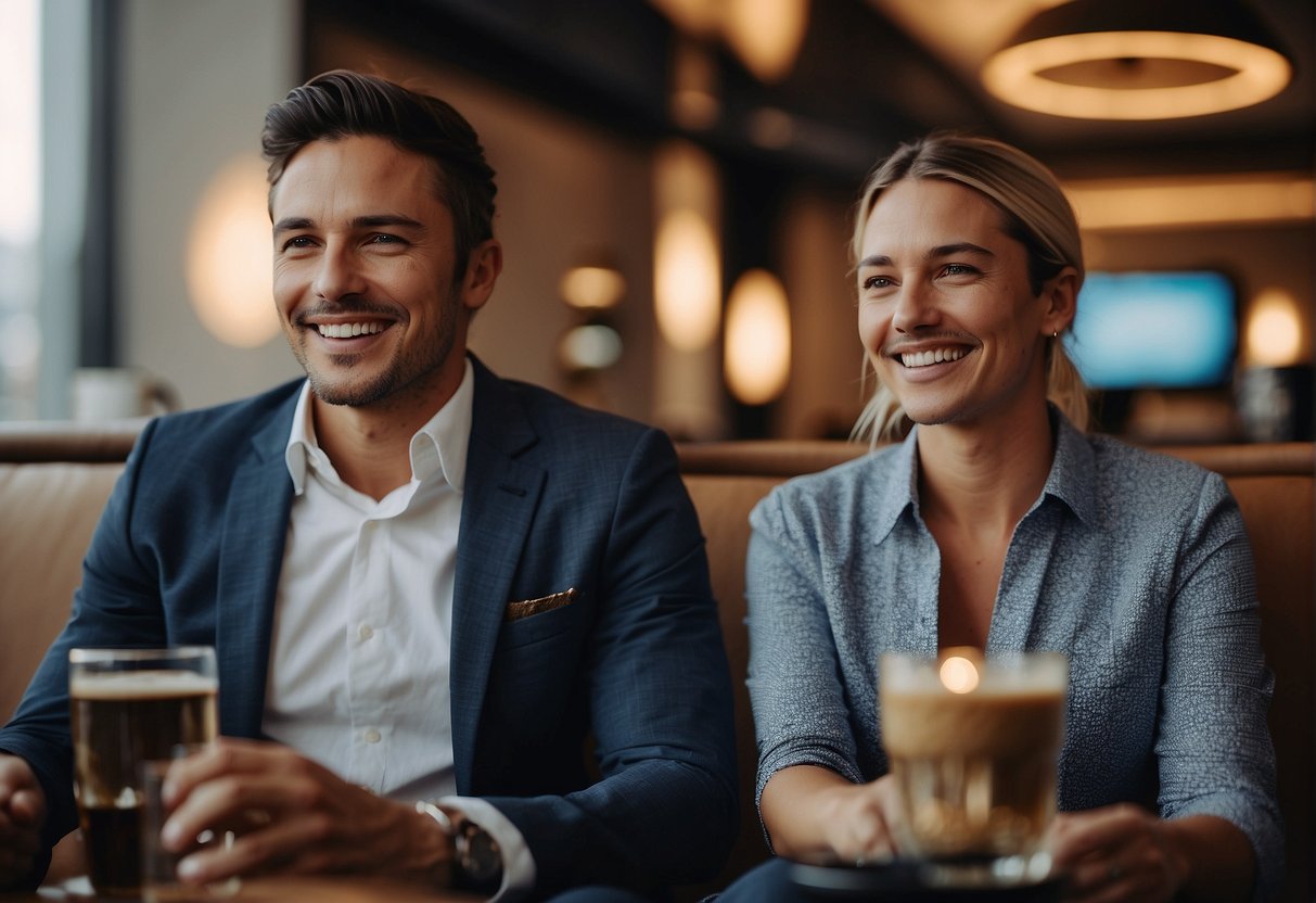 Customers enjoying exclusive benefits: VIP lounge, personalized services, and premium gifts. Excitement and satisfaction evident on their faces