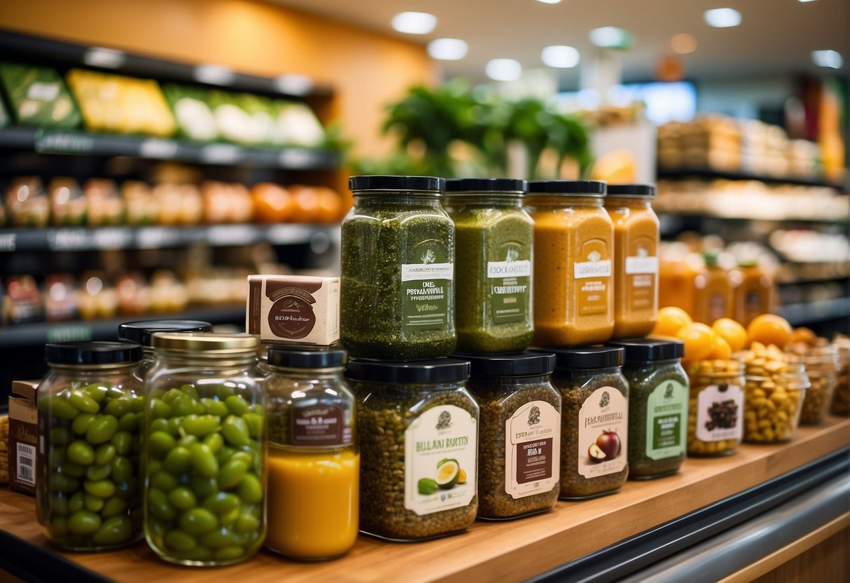 A vibrant display of organic and wellness food products with prominent Holland & Barrett promotions in Singapore