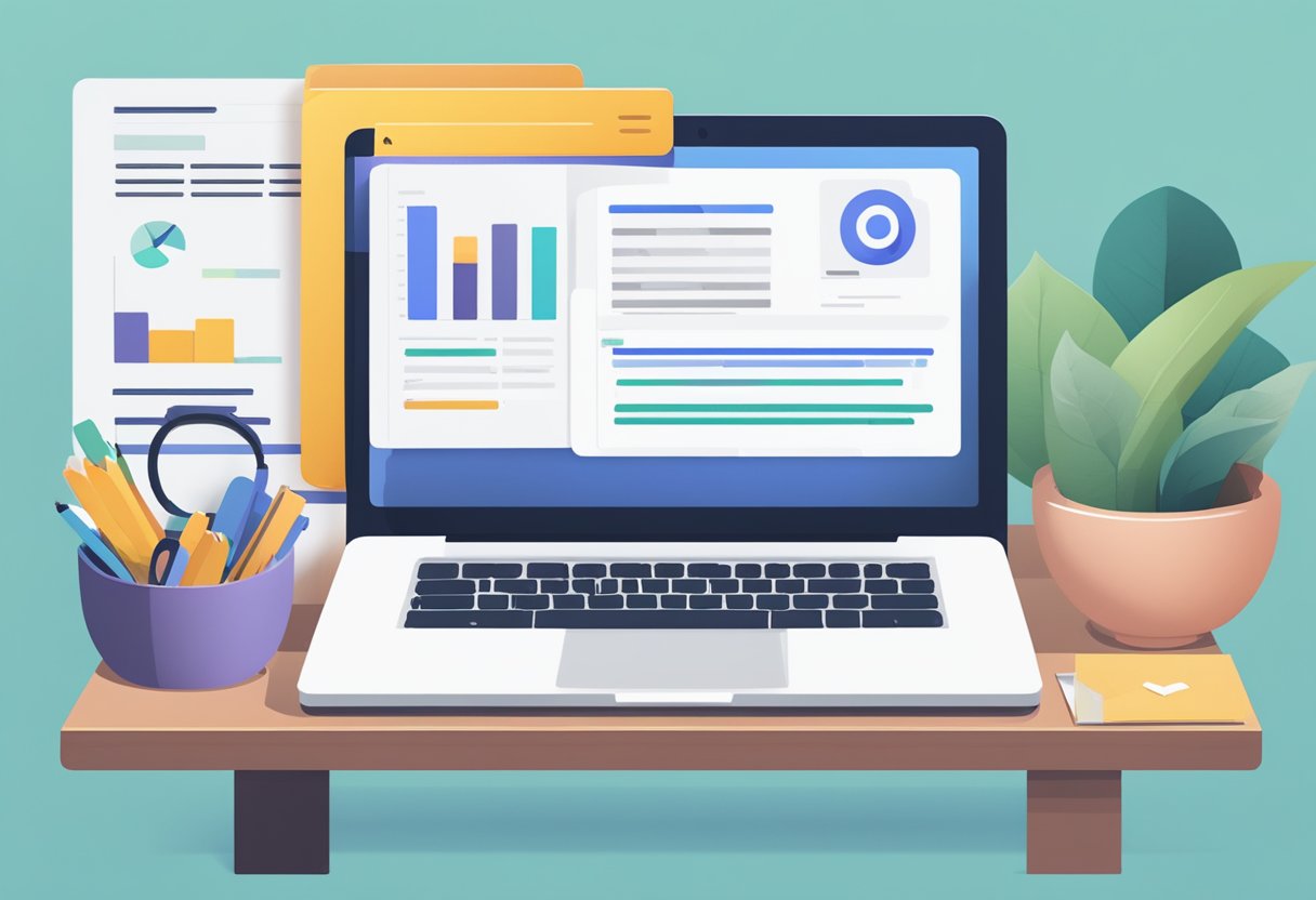 A laptop displaying email and blog content with "Frequently Asked Questions Boost Your Engagement" as the headline, surrounded by charts and graphs showing A/B testing results
