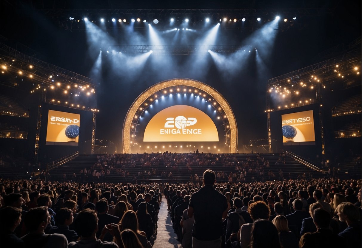 A grand stage with spotlight on Enfagrow 2024 offers signage, surrounded by excited onlookers
