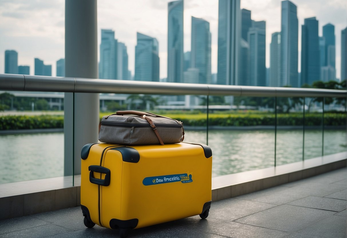 Passengers booking Cebu Pacific promotions in Singapore, surrounded by vibrant cityscapes and iconic landmarks, with exciting offers displayed prominently