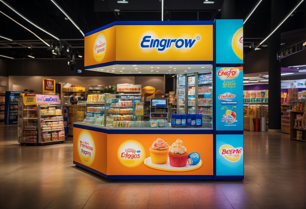A colorful display of Enfagrow promotions in Singapore, featuring eye-catching signage and product showcases