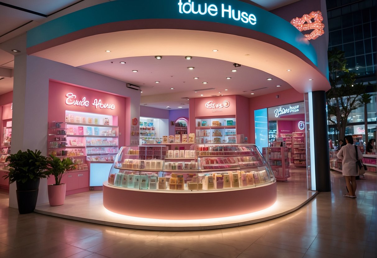The Etude House store in Singapore is adorned with colorful promotional displays and vibrant signage, attracting passersby with its enticing offers