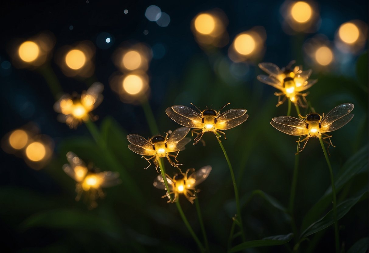 A group of fireflies illuminating the night sky in Singapore, creating a mesmerizing display of twinkling lights