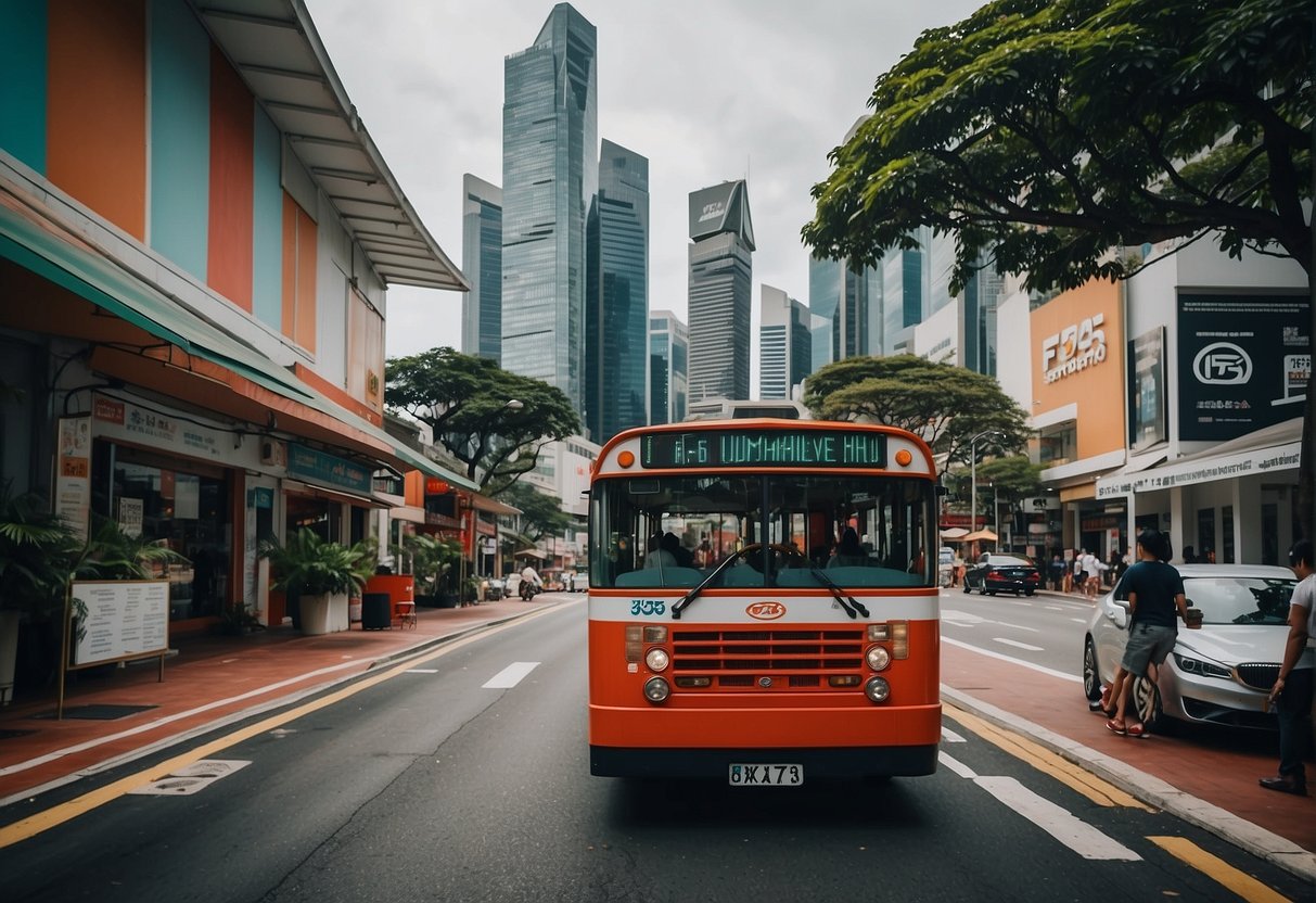 Vibrant cityscape with iconic landmarks, bustling streets, and colorful storefronts showcasing f45 promotions in Singapore
