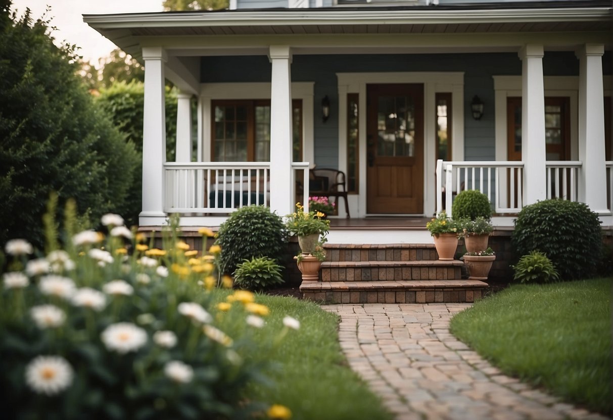 A cozy home with a welcoming front porch, surrounded by a well-maintained garden and protected by a sturdy fence