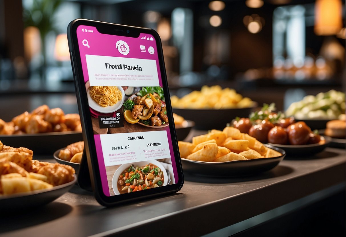 Food Panda promotions displayed on a vibrant digital screen, with enticing offers and FAQs
