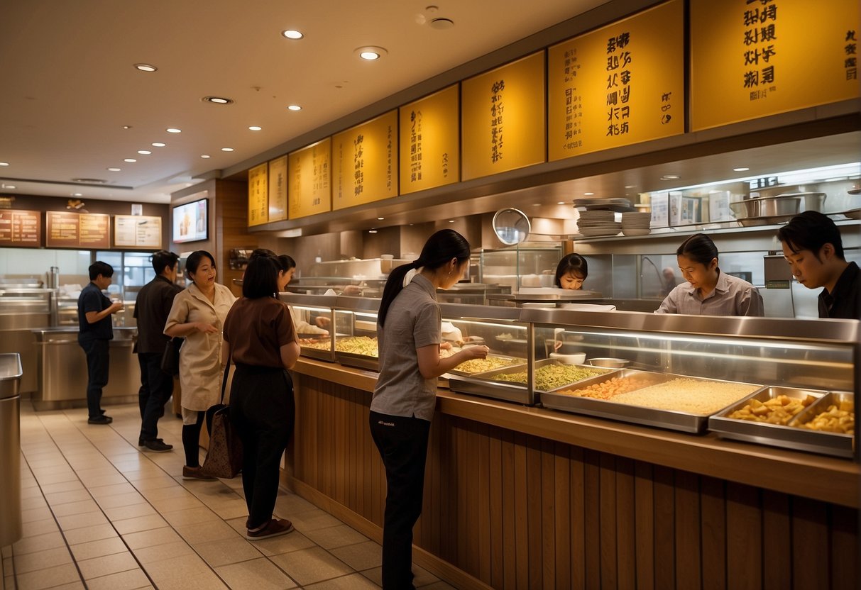 Customers entering Coco Ichibanya, greeted by warm lighting and the aroma of curry. Menu boards line the walls, showcasing various curry dishes and toppings. Staff members bustle behind the counter, taking orders and preparing meals