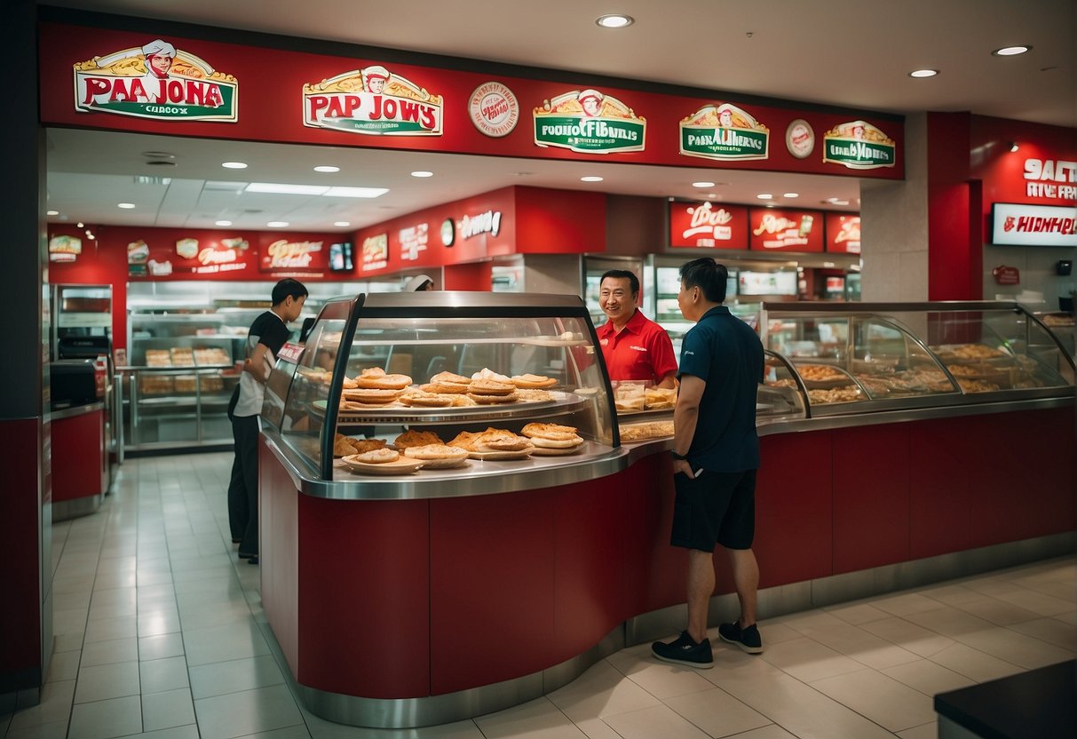 Customers enjoying Papa John's promotions in Singapore, giving positive feedback