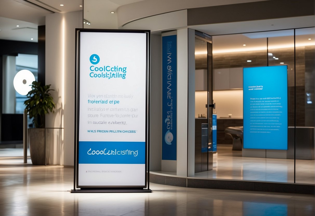 A promotional banner for coolsculpting in Singapore with FAQ text and a sleek, modern design