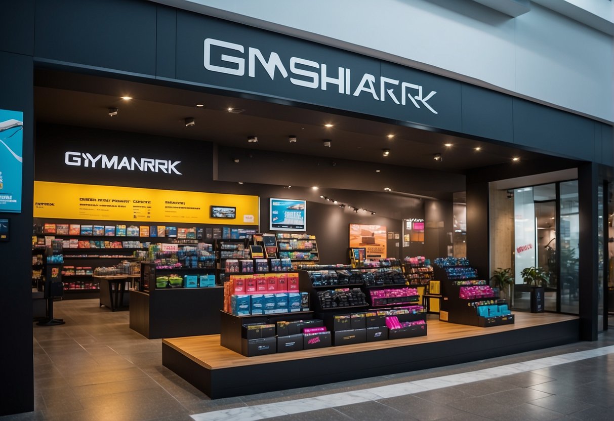 A vibrant display of "Best Sellers" and "New Arrivals" Gymshark promotions in Singapore, featuring bold signage and eye-catching product showcases