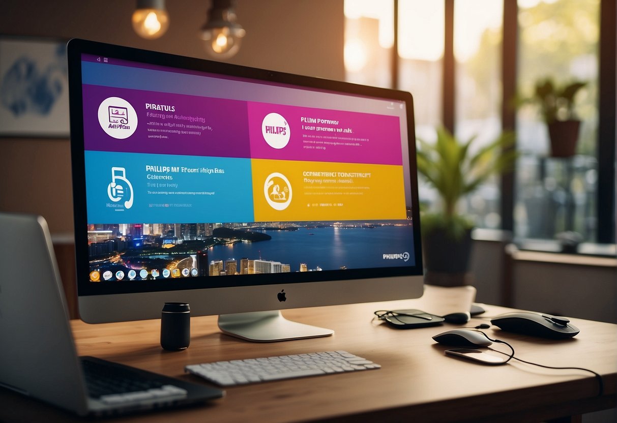 A colorful banner with "Frequently Asked Questions" and "Philips Promotions Singapore" text, surrounded by various product icons and happy customer testimonials