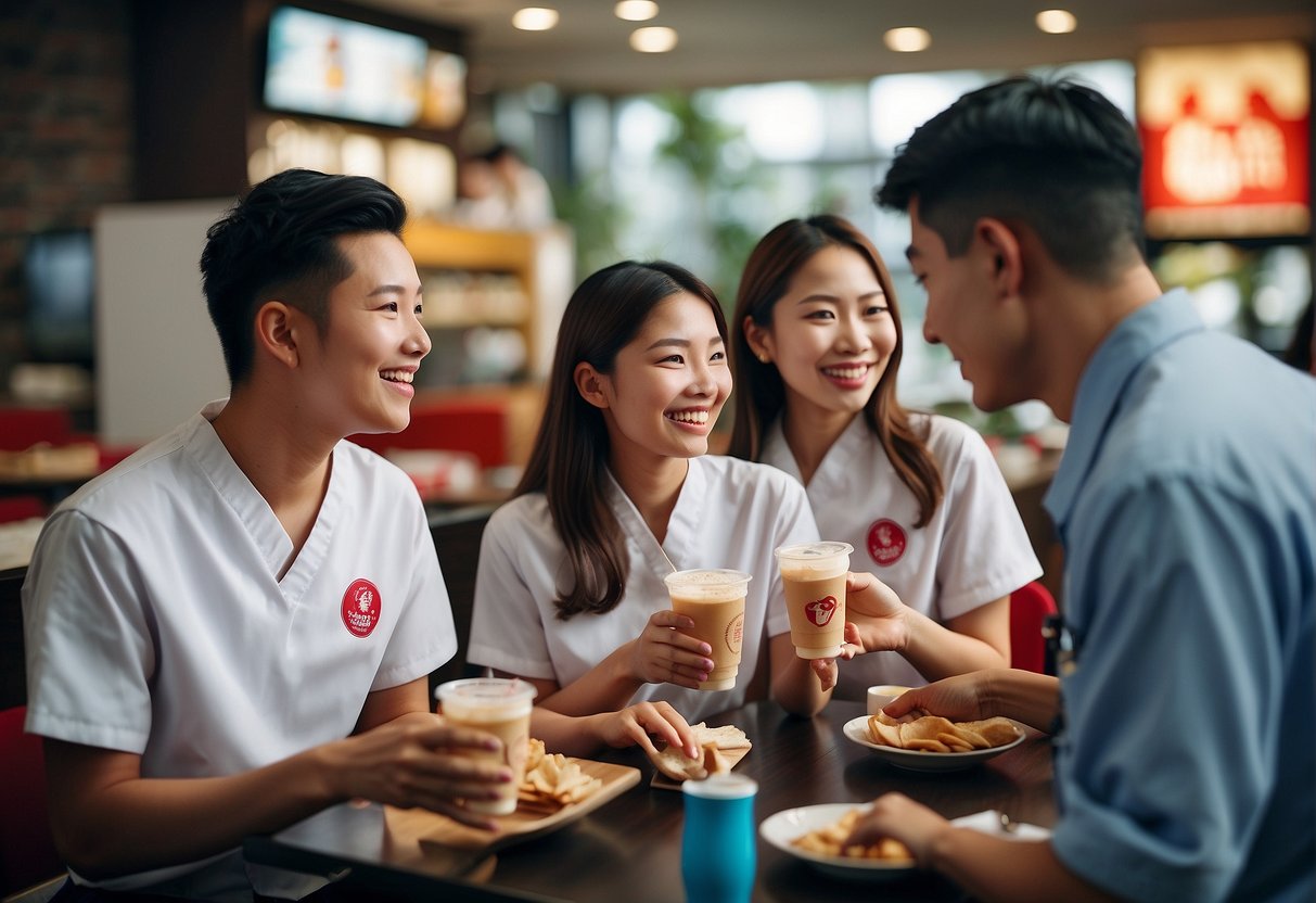 A group of students and health workers enjoy exclusive promotions at Gong Cha in Singapore