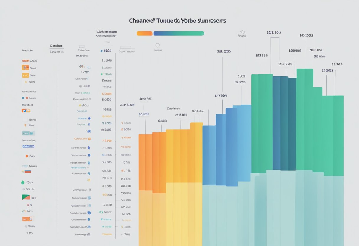 A bar graph showing YouTube channels with varying subscriber counts, with the channel names listed on the x-axis and the subscriber counts on the y-axis