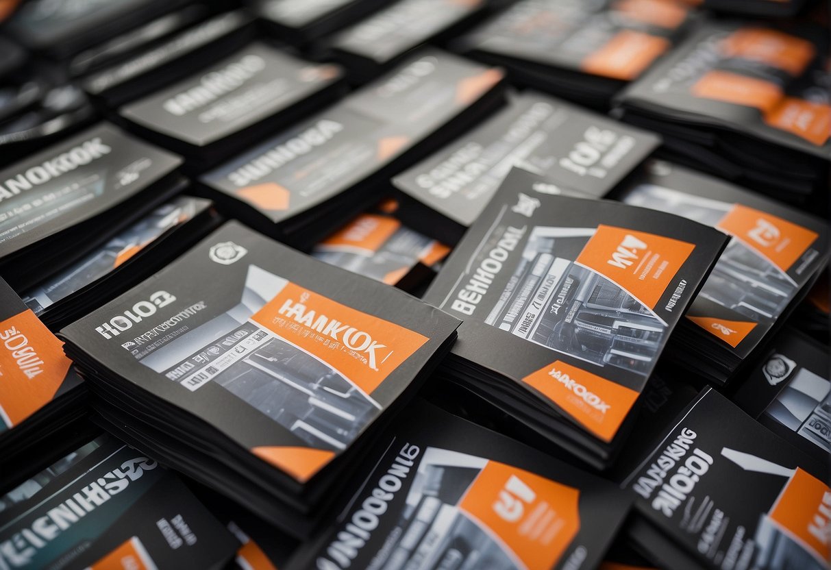 A stack of promotional flyers for Hankook tires in Singapore, with a bold "Frequently Asked Questions" heading