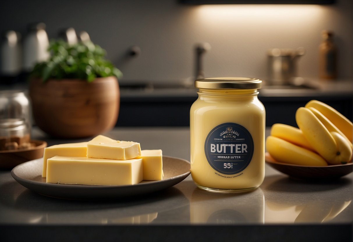 A jar of SCS butter sits on a kitchen countertop, surrounded by promotional materials in Singapore