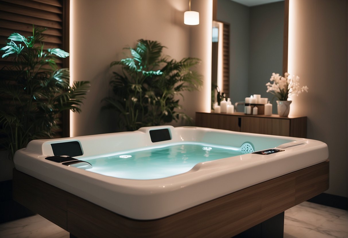 A serene spa setting with a luxurious hydrafacial machine, soft lighting, and a tranquil ambiance in Singapore
