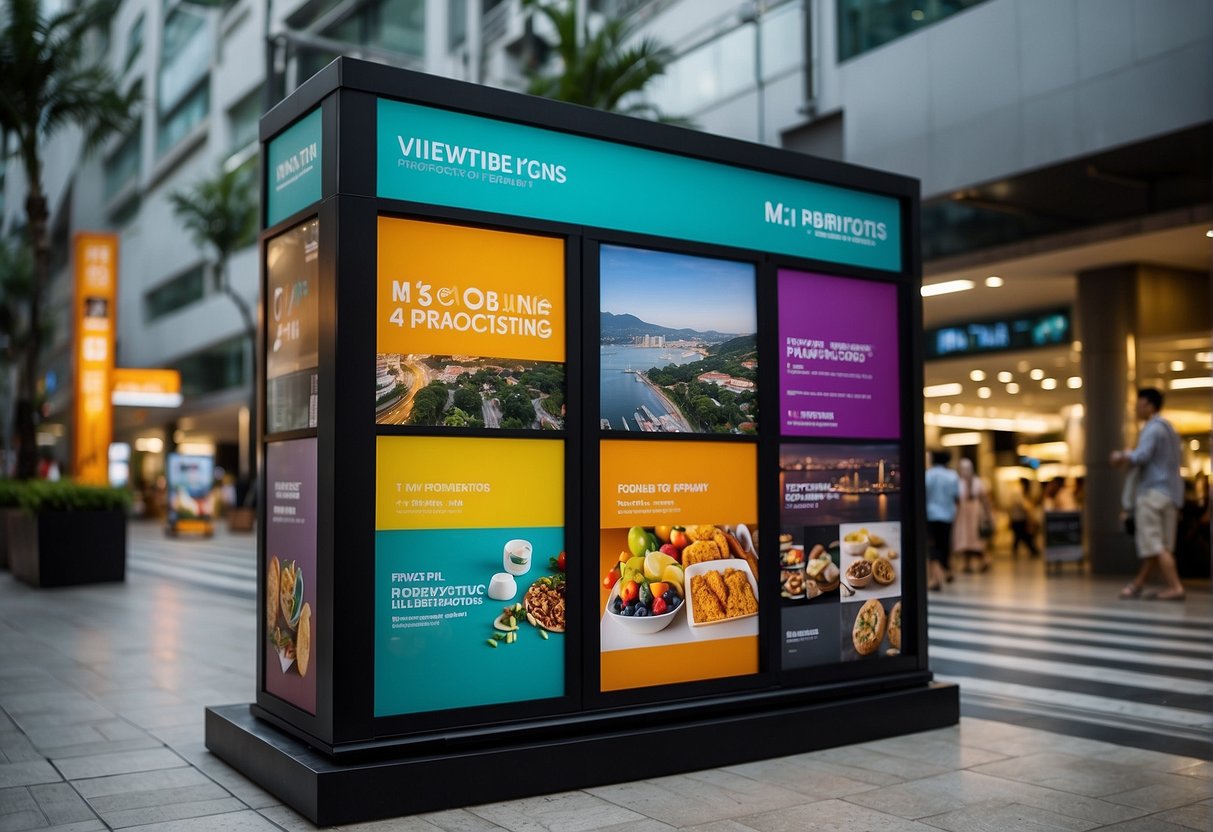 Vibrant M1 Promotions display in Singapore, featuring bold colors and eye-catching signage