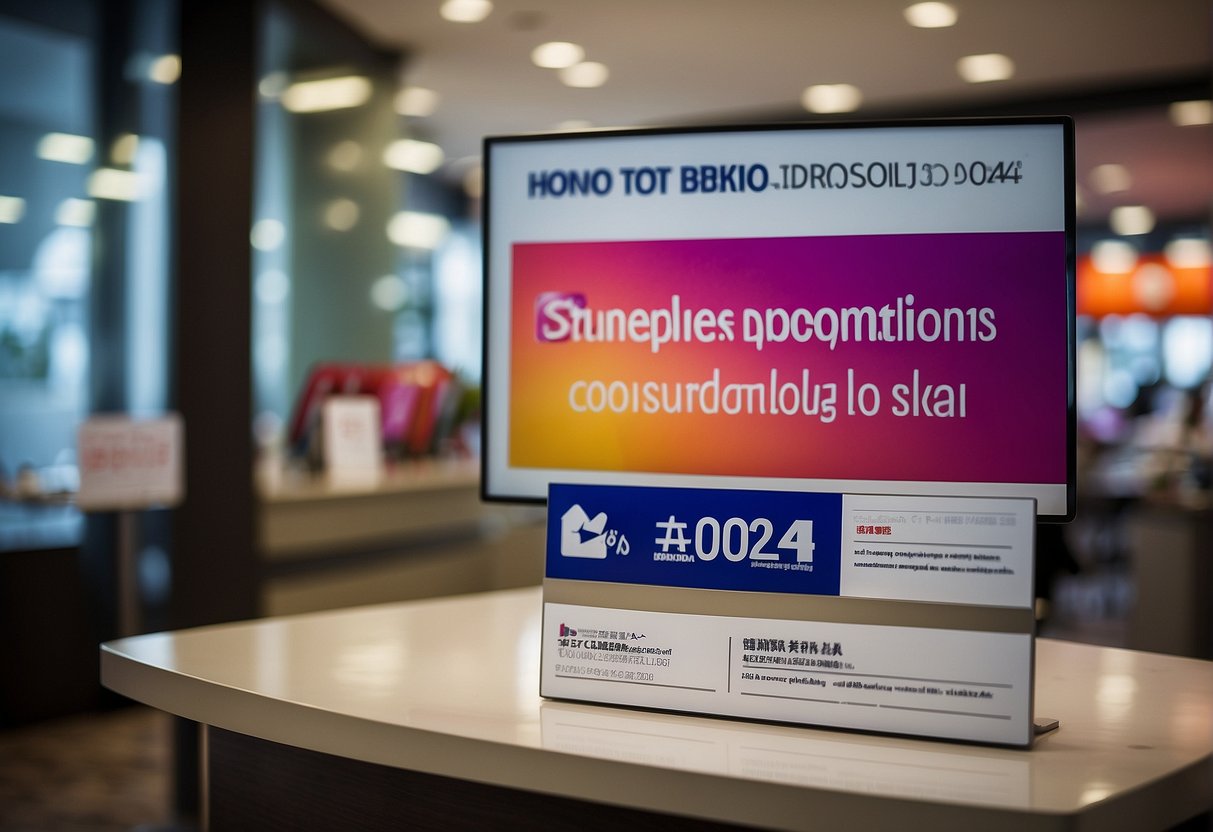 A vibrant display of 2024 Fixed Deposit Promotions at a Hong Leong branch in Singapore, with eye-catching signage and promotional materials